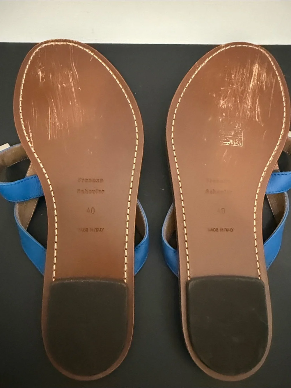 Proenza Schouler Blue Leather Crisscross w/ Toe Ring Slide Sandals - Women's